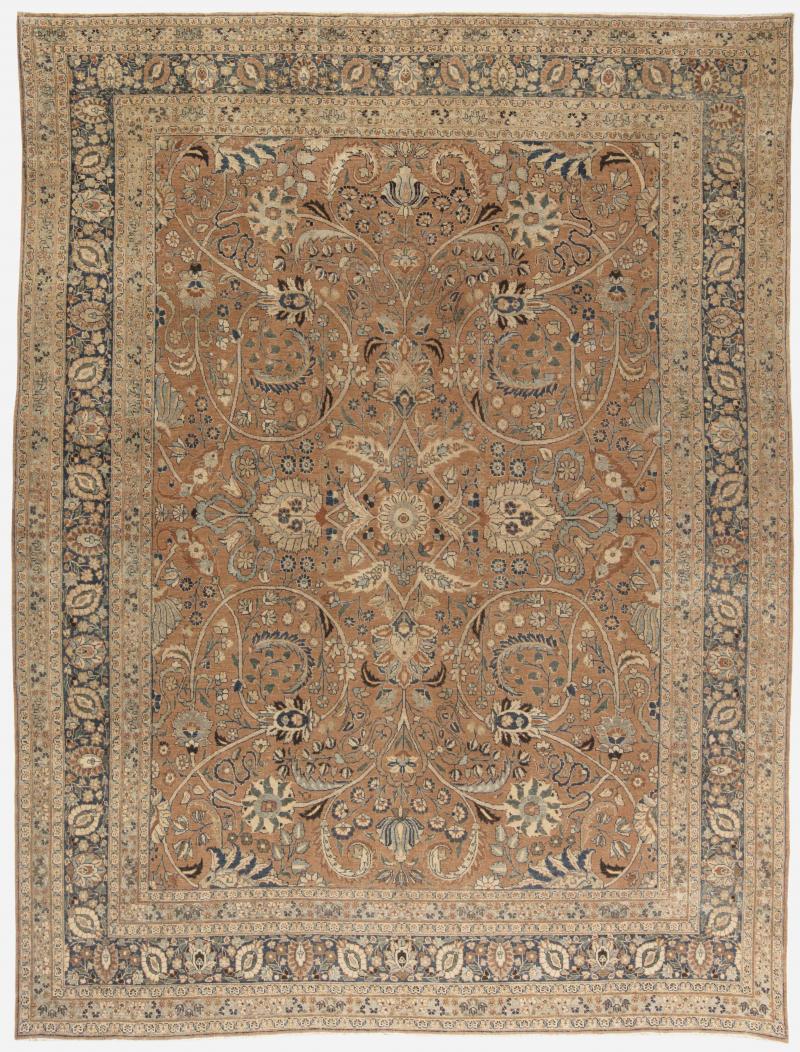 Early 20th Century Persian Tabriz Handmade Wool Rug in Rust and Midnight Blue