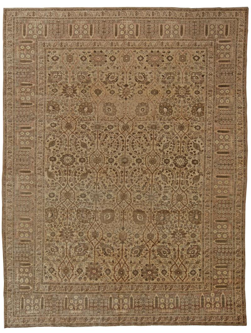 Early 20th Century Persian Tabriz Handwoven Wool Rug in Caramel Salmon Shades