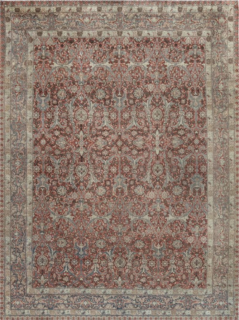 Early 20th Century Persian Tabriz Red Handmade Wool Rug