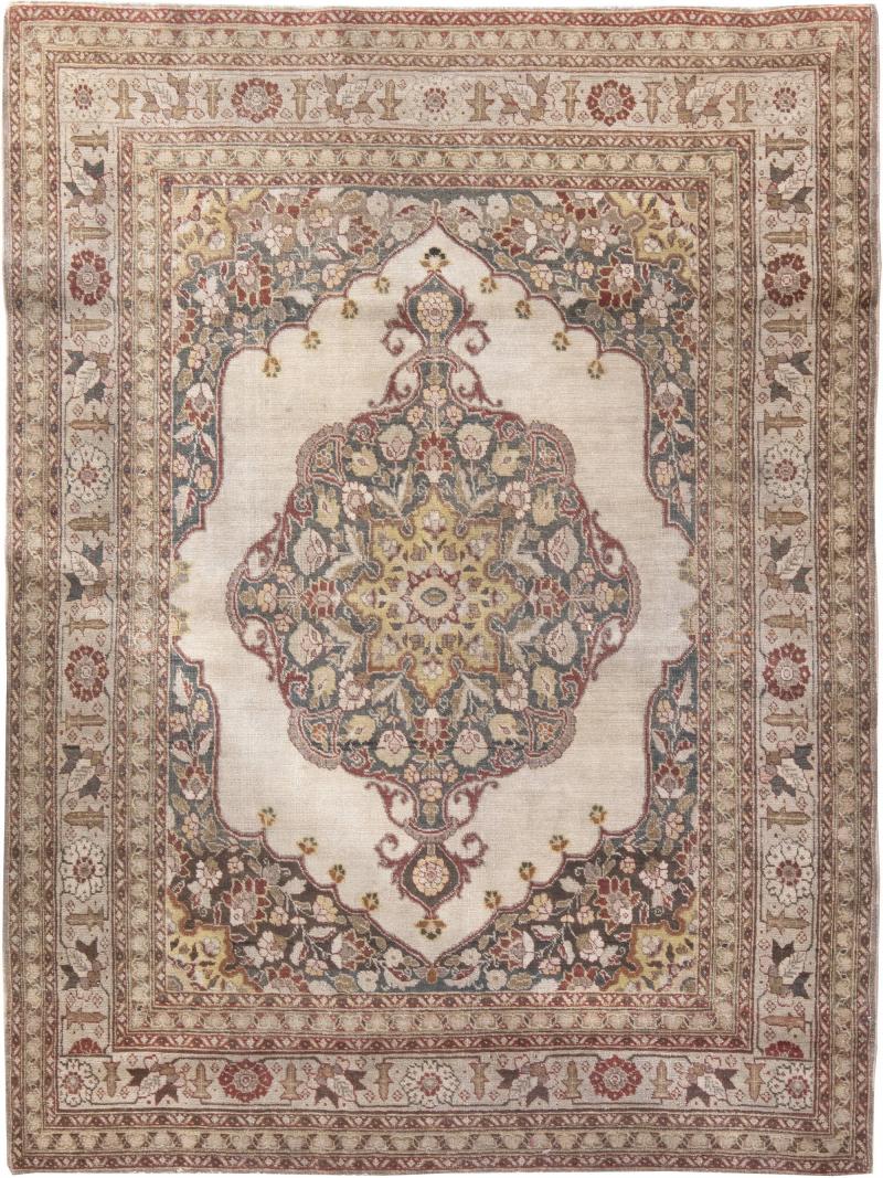 Early 20th Century Persian Tabriz Yellow Red Blue and White Handwoven Wool Rug