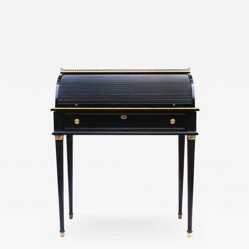 Early 20th Century Regency Style Black and Gilt Roll Top Desk