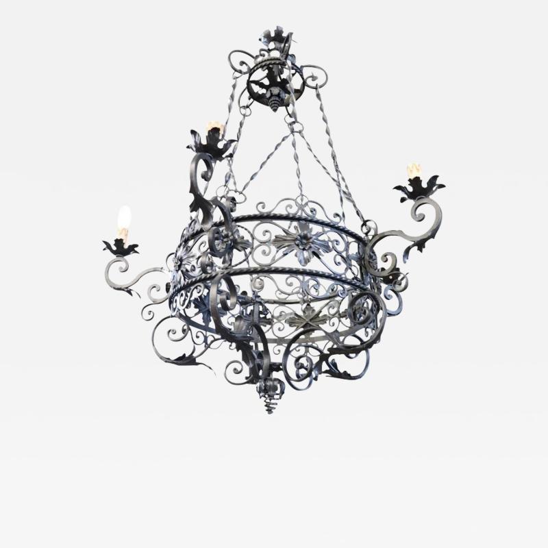 Early 20th Century Renaissance Style Large Iron Chandelier