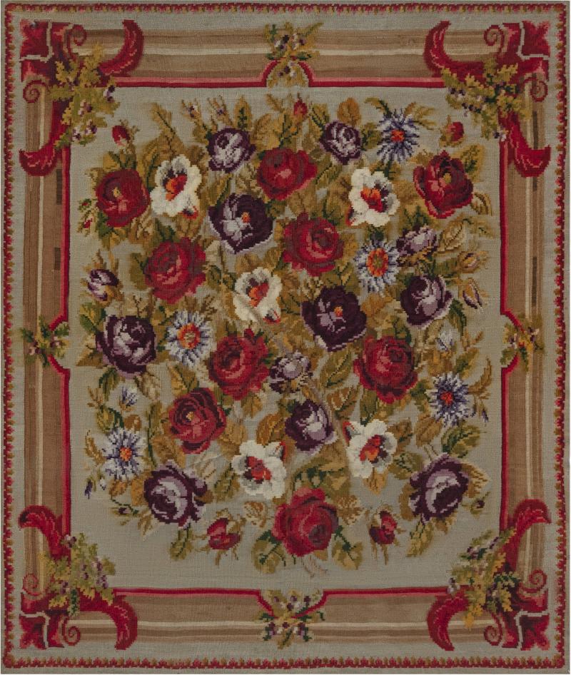Early 20th Century Russian Bessarabian Floral Handmade Wool Rug