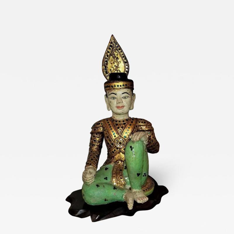 Early 20th Century Thai Seated Boy Emperor Polychrome Statue