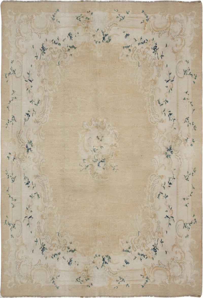 Early 20th Century Turkish Angora Oushak Floral Beige Ivory Handmade Mohair Rug