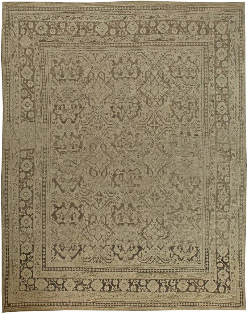 Early 20th Century Turkish Oushak Cool Brown Handmade Wool Rug
