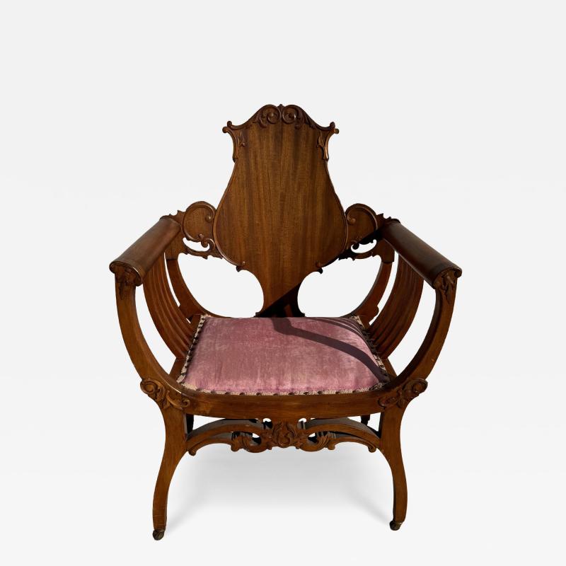 Early 20th Century Upholstered Walnut Throne Chair