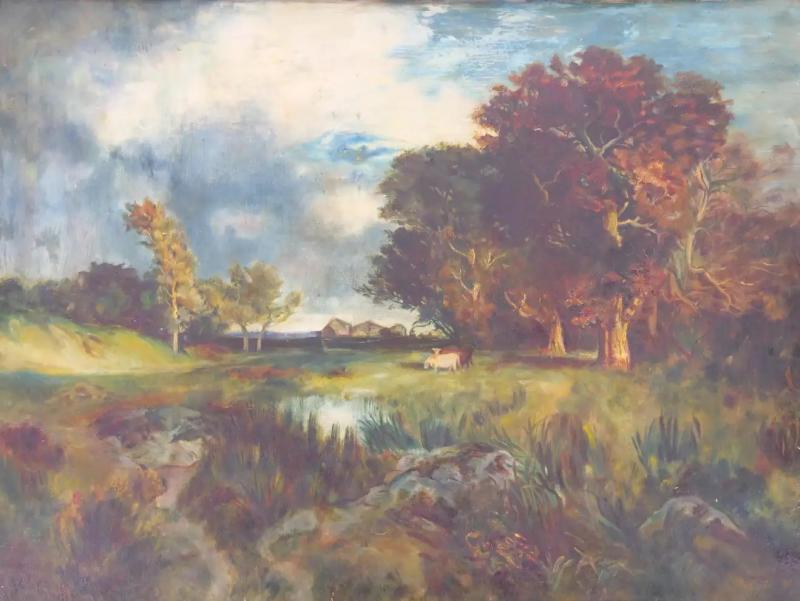 Early 20th Century Wood Framed Oil Board Decorative Painting