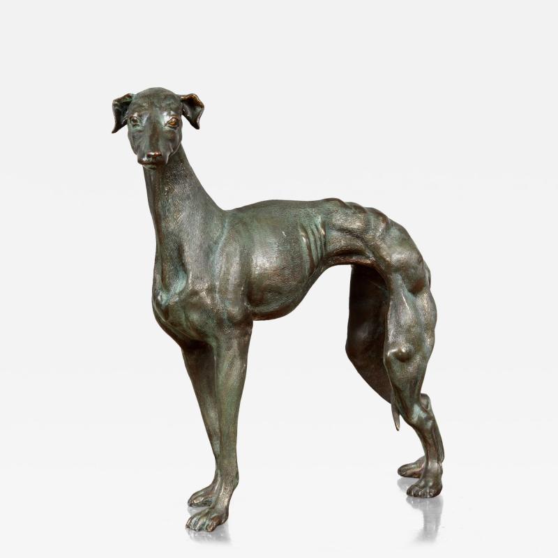 Early 20th c Patinated Solid Bronze Sculpture of a Lean Italian Greyhound