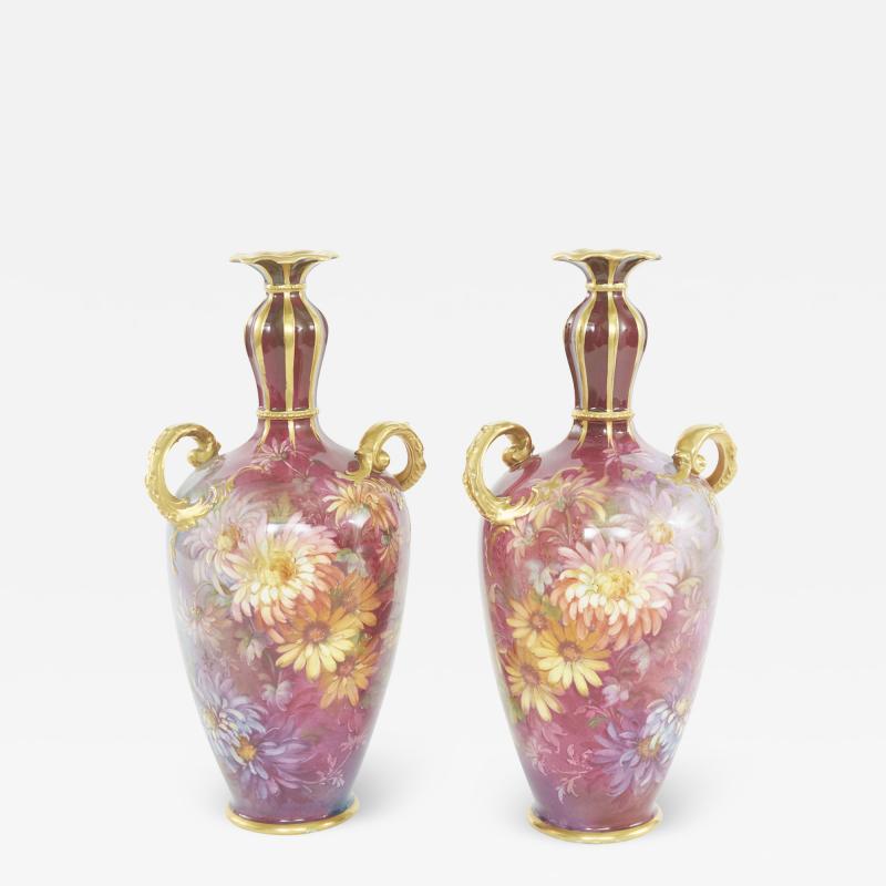 Early Art Nouveau Gilt Porcelain Pair Vase