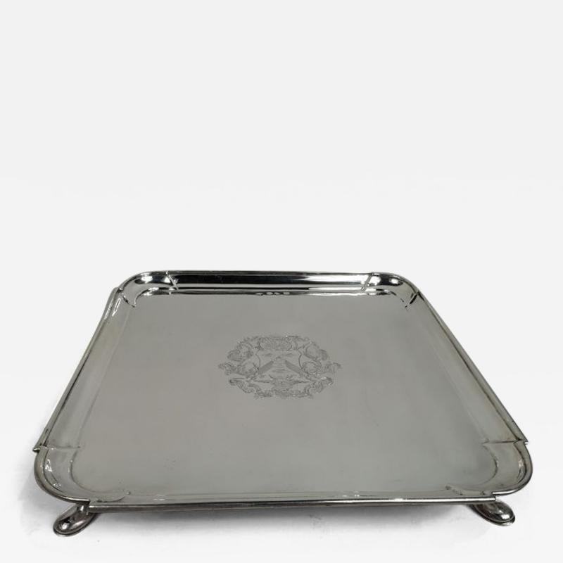 Early English Georgian Sterling Silver Square Salver 1727