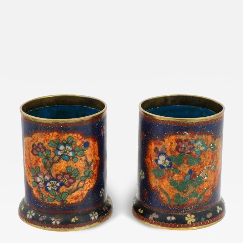 Early Meiji Japanese Cloisonne Enamel Brush Pots in the Style of Namikawa