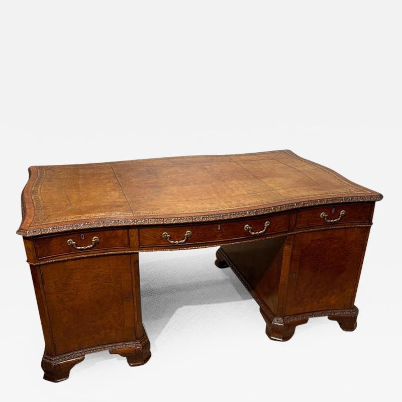 Early Victorian Burl Walnut 2 Pedestal Desk