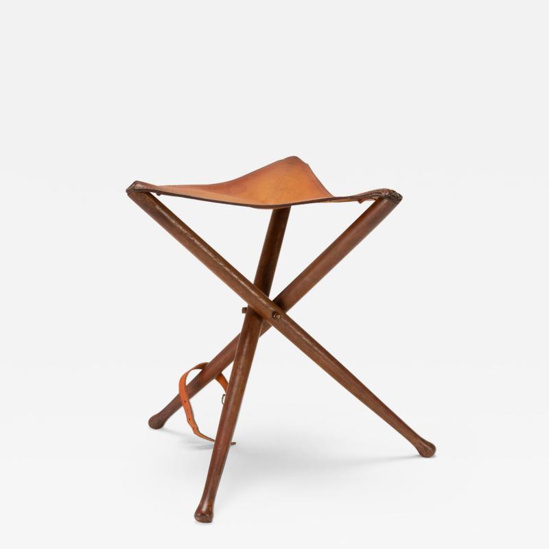 Early Wood and Leather Folding Campaign Stool