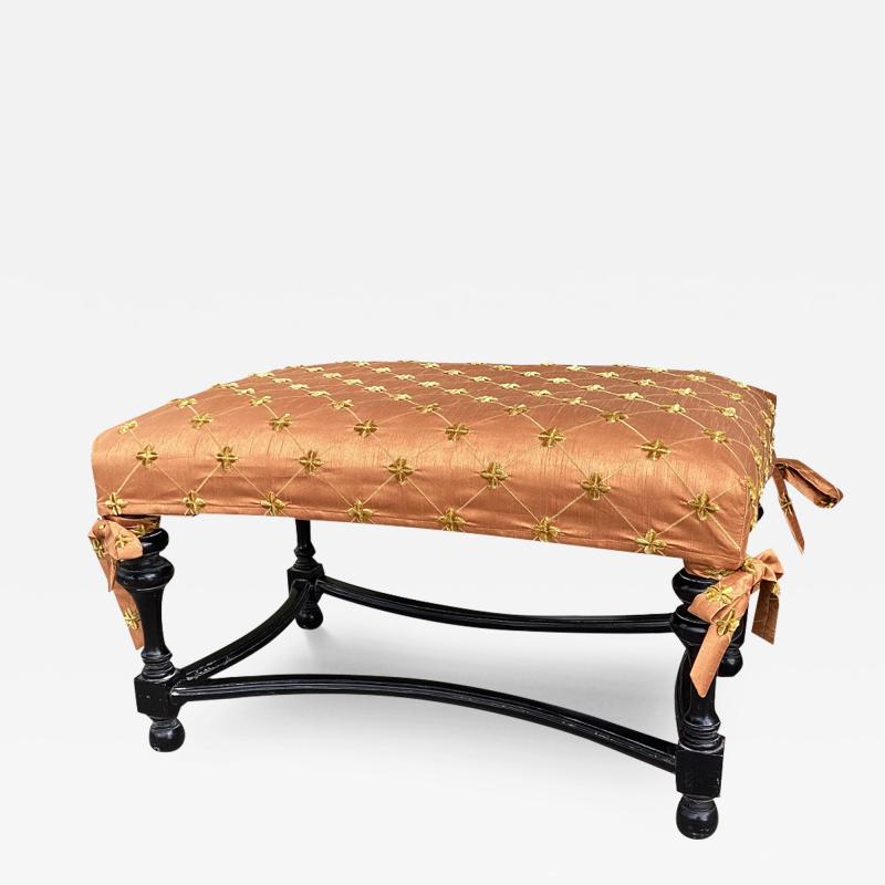 Ebanista Louis XIV Style Ebony Bench Silk Slipcover Cushion