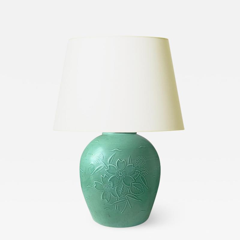 Ebbe Sadolin Table Lamp with Floral Reliefs by Ebbe Sadolin