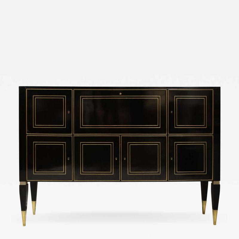 Ebonized Brass Inlaid Cabinet on Tapered Legs