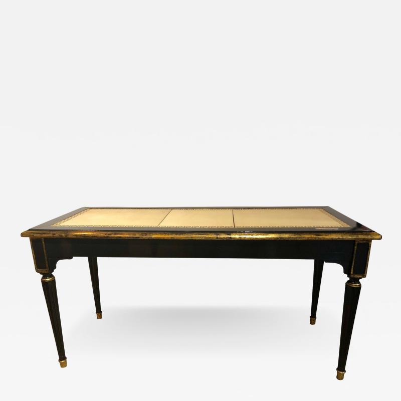 Ebonized Jansen Style Coffee Table with a Greek Key Design and Leather Top
