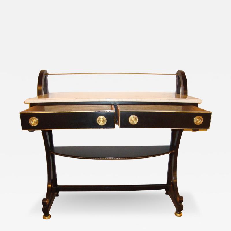 Ebonized Marble Top Server or Sofa Table Attributed to Jansen