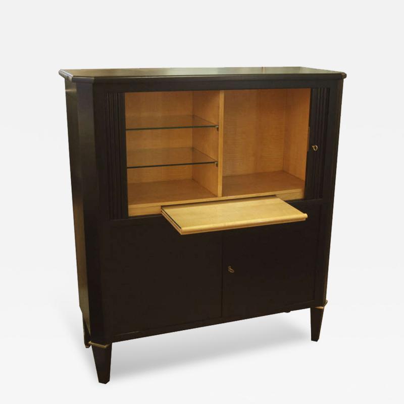 Ebonized Tambour Bar Cabinet in the Style of Maison Ramsay
