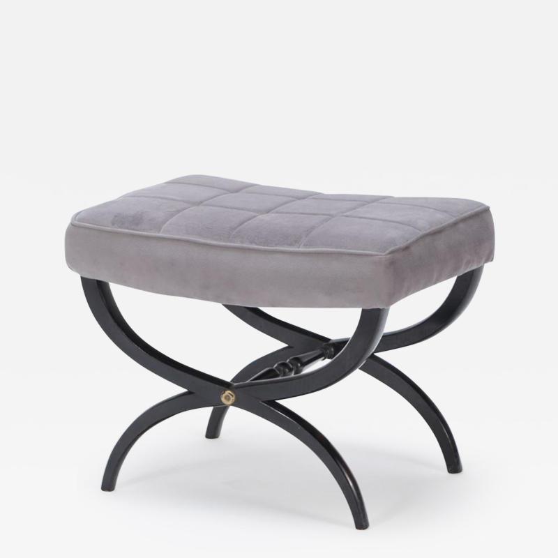 Ebonized and upholstered cerule form stool with new fabric C 1940