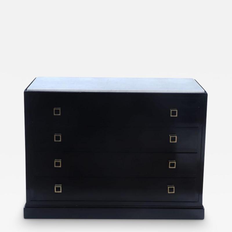 Ebonized marble top dresser having geometric brass drawer pulls C 1960 