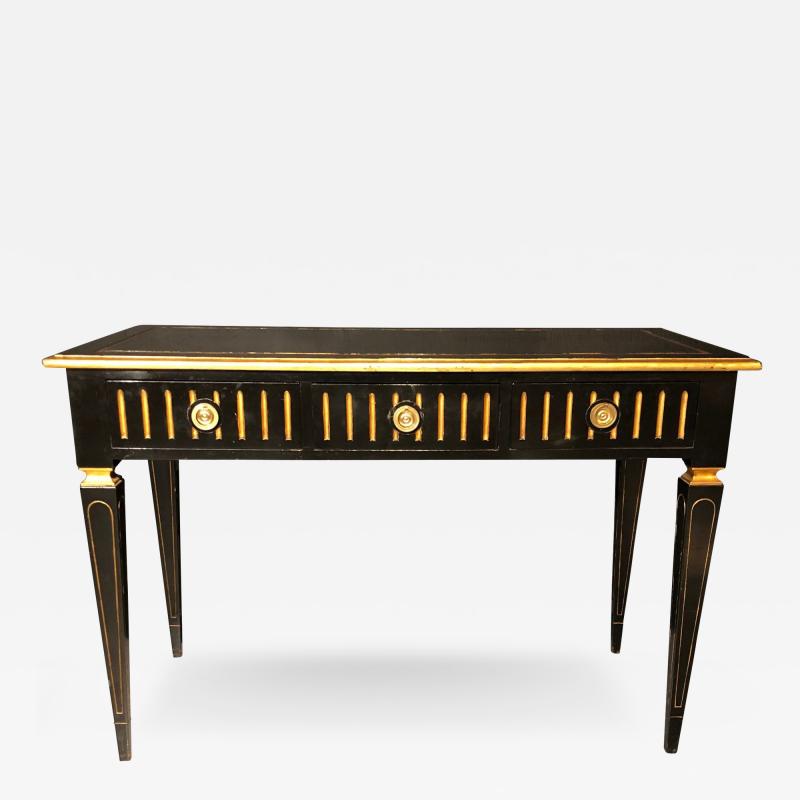 Ebony and Parcel Gilt Decorated Three Drawer Desk Maison Jansen attr 