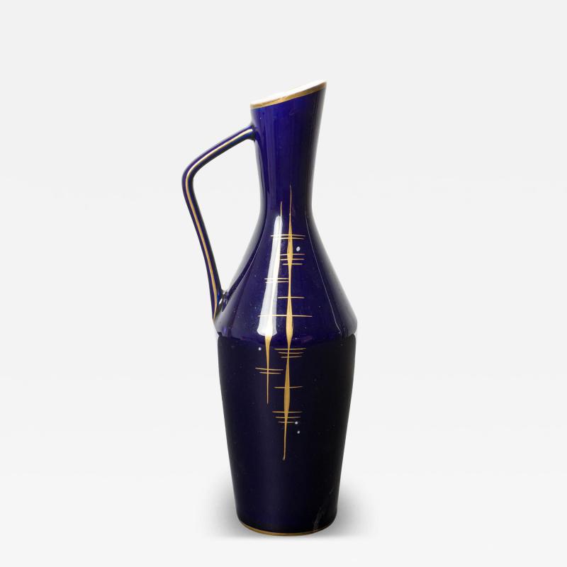 Echt Kobalt German Mid Century Feathered Vertical Gold Line Design Deep Blue Gla