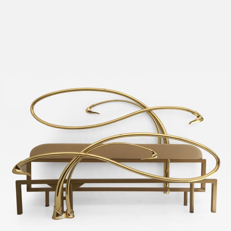 Edgar Brandt Art Nouveau Style Brass King Size Bed