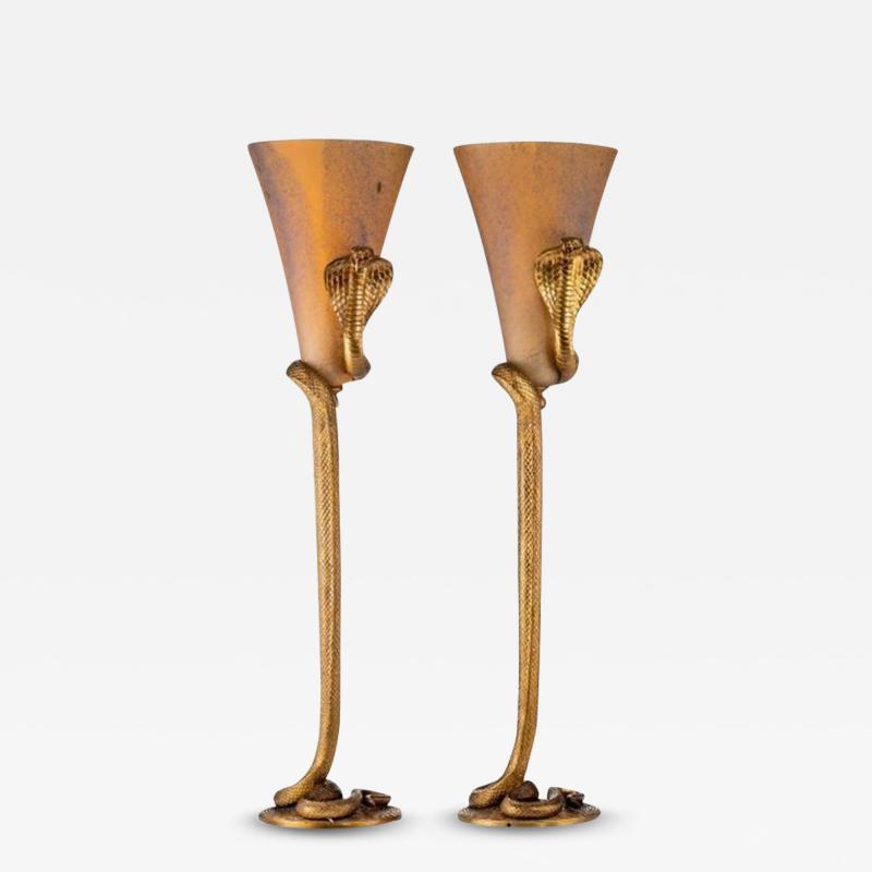 Edgar Brandt Edgar Brandt After Pair of Table Cobra Lamps