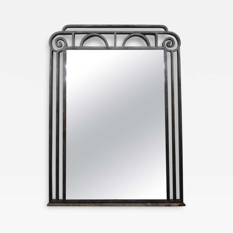 Edgar Brandt French Art Deco Steel Mirror With Marble Base