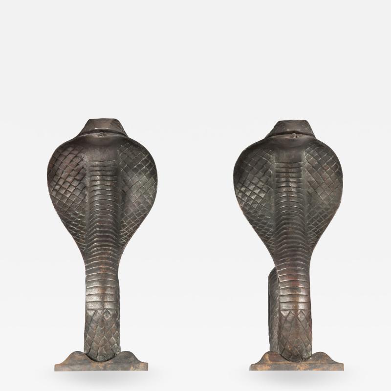 Edgar Brandt Pair of Cobra Andirons in bronze By Edgar Brandt 