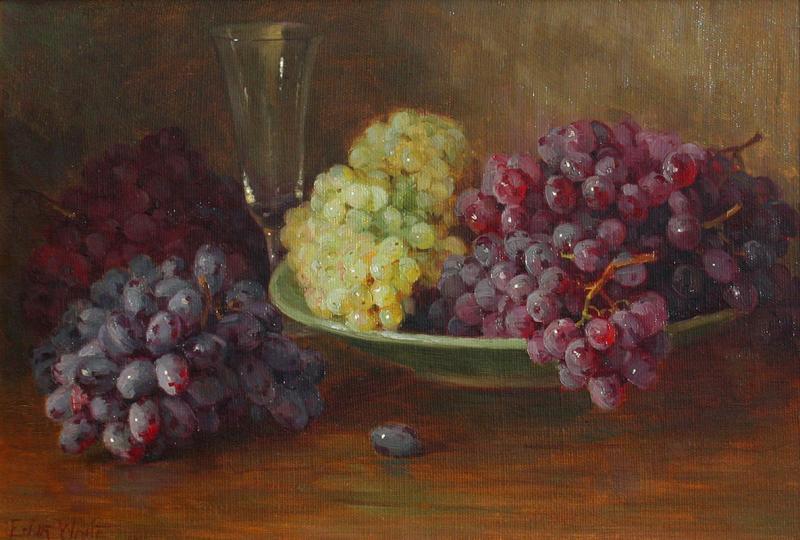 Edith White Still Life of Grapes with Wineglass