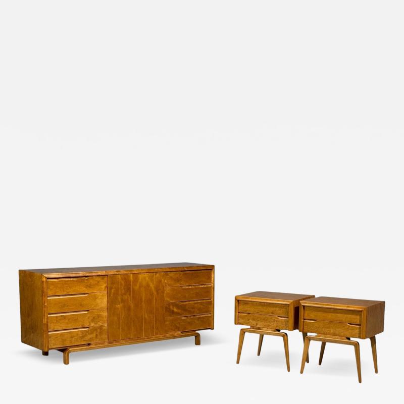 Edmond Spence Edmond J Spence Dresser and Nightstands Burled Maple Bentwood Sweden 1960s