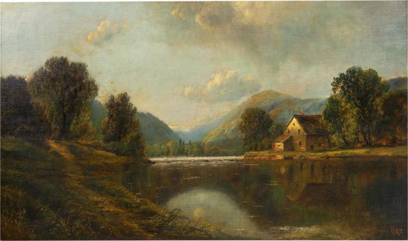 Edmund Darch Lewis Large Painting of River Landscape by Edmund Darch Lewis American 1835 1910 