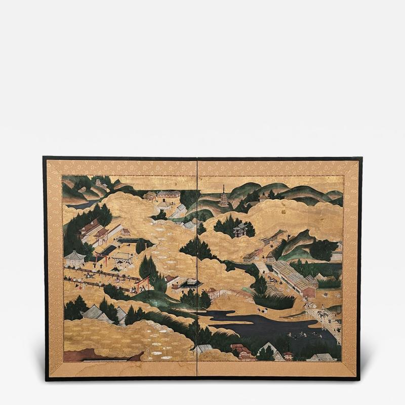 Edo Period Japanese Two Panel Screen before 1840