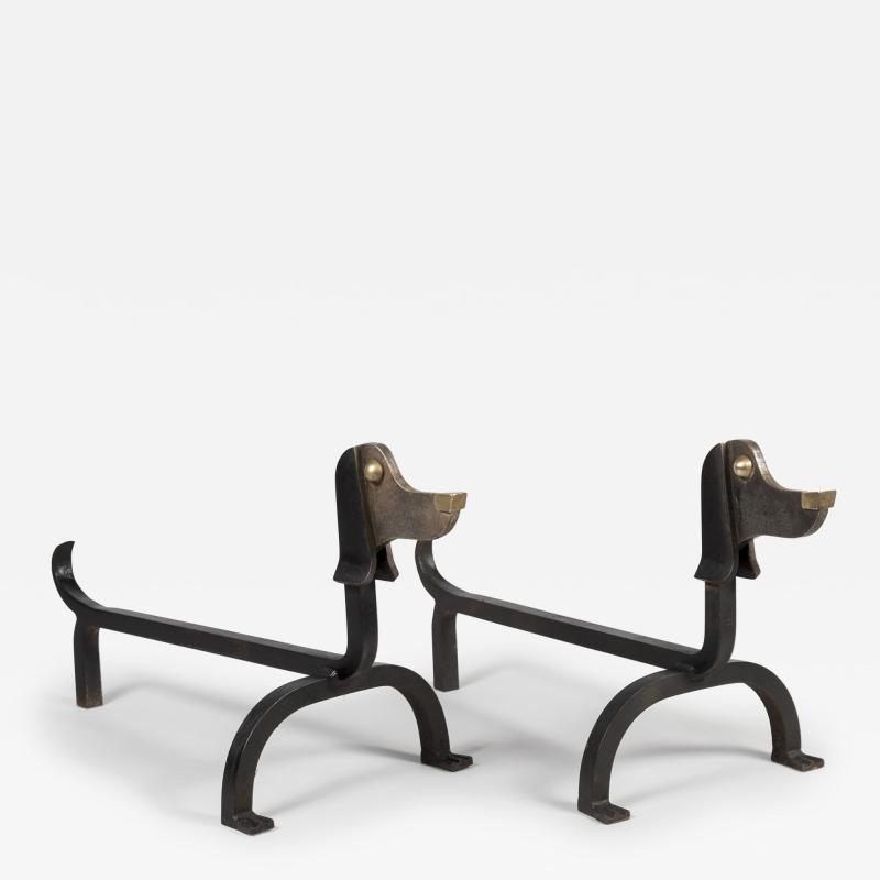 Edouard Schenk Pair of 1940s wrought iron andiron by Edouard Schenck