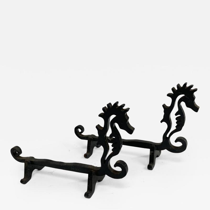 Edouard Schenk Pair of Sea Horse andirons By Edouard Schenck