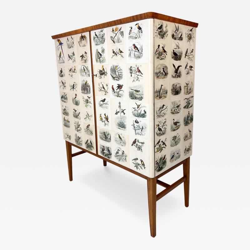 Edouard Travies 1950s Swedish Cabinet With Bird Illustrations by douard Travi s