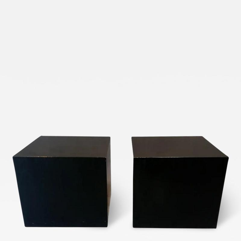 Edward Axel Roffman Edward Axel Roffman Pair Minimalist Enameled Oak Cube Tables MCM Post Modern