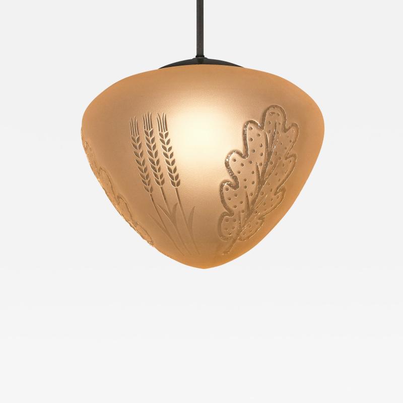 Edward Hald Edward Hald Attributed Pendant Lamp Decorated Glass Orrefors Sweden 1930s