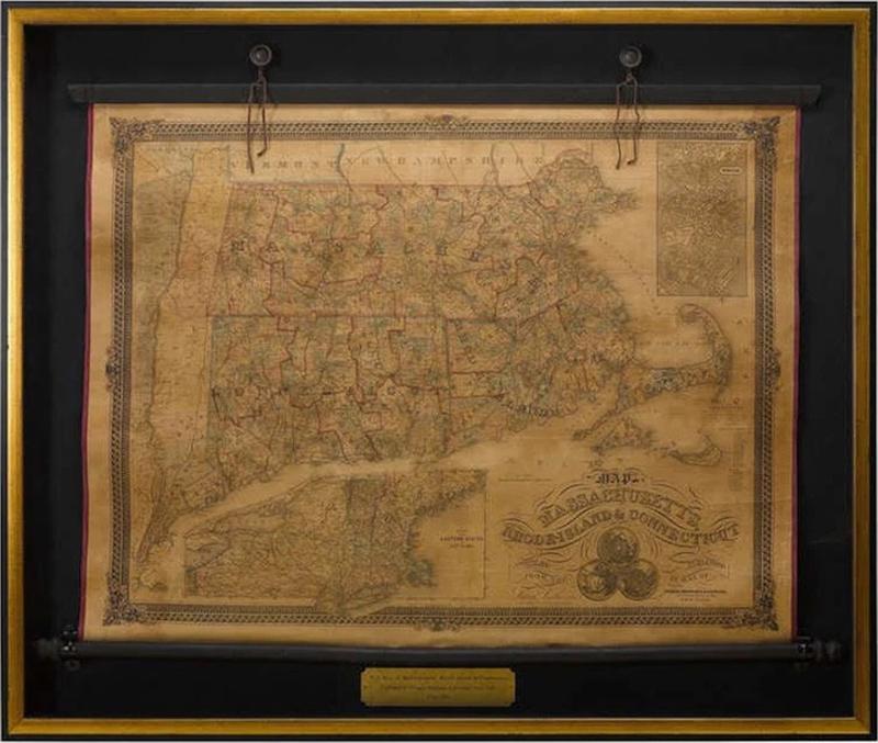 Edward Hooker Ensign 1854 Wall Map of Massachusetts Rhode Island Connecticut