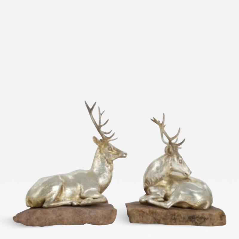 Edward John Barnard A Pair of Victorian Silver Stags Deer Edward John Barnard London Circa 1860