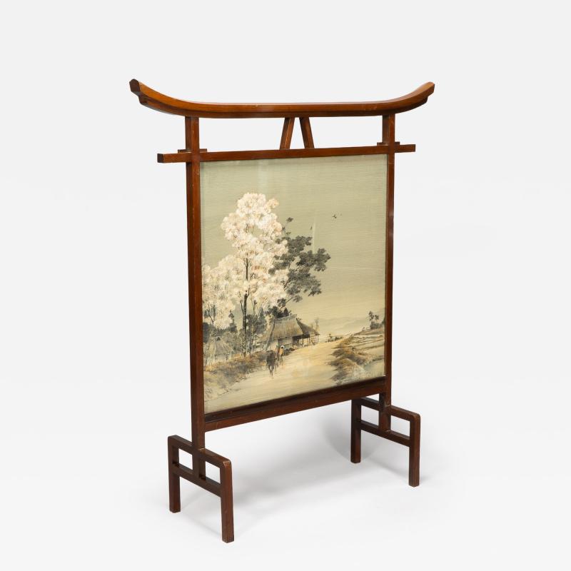 Edward William Godwin A Rare Anglo Japanese Fire Screen designed by E W Godwin With Kissing Birds Silk