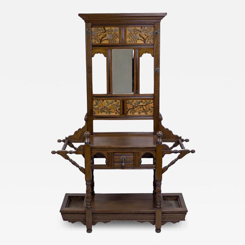 Edward William Godwin E W Godwin Style Of Anglo Japanese Oak Hallstand with Songbirds on Blossoms