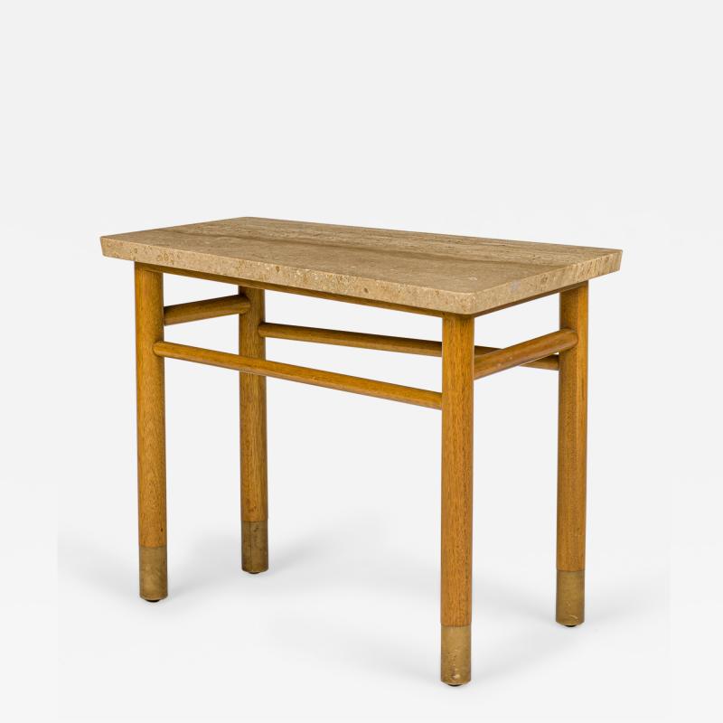 Edward Wormley American Travertine and Light Wood Wedge End Side Table