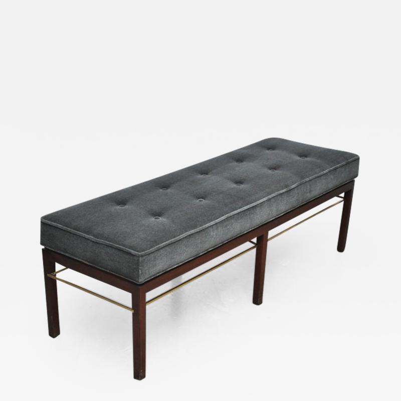 Edward Wormley Dunbar Bench by Edward Wormley in Gray Mohair with Brass Stretchers