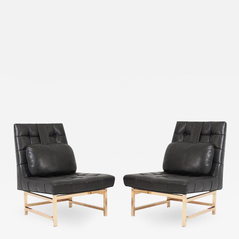 Edward Wormley Dunbar Brass and Leather Slipper Chairs Edward Wormley 1950s