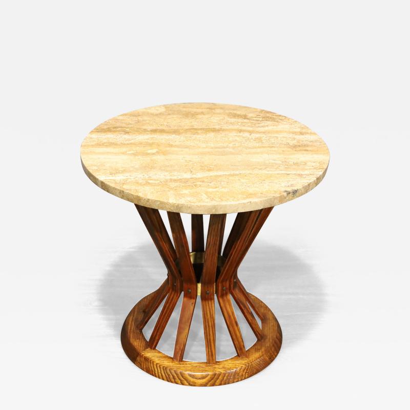 Edward Wormley Dunbar Sheaf of Wheat Side Table in Rosewood with Travertine Top