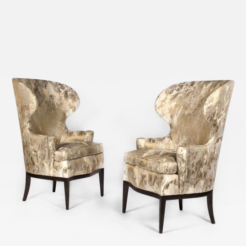 Edward Wormley Dunbar Wingback Chairs designed by Edward Wormley in a Custom Cartier Textile